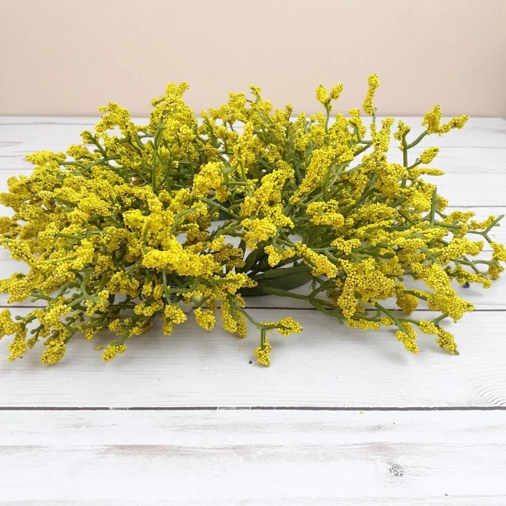 Floral Candle Ring Yellow Array Astilbe Flowers 3 in Inside Ring 10 in Overall
